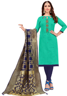 Kimisha Cotton Blend Solid, Embellished, Self Design Kurta & Churidar Material