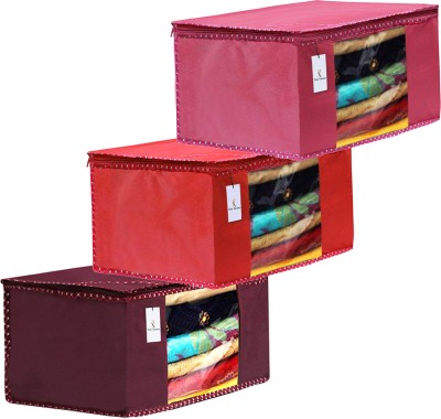 KUBER INDUSTRIES Saree Cover Designer 3 Piece Non Woven Fabric Saree Cover Set with Transparent Window, Extra Large, Maroon,Pink,Red-CTKTC31956 CTKTC031956(Maroon,Pink,Red)