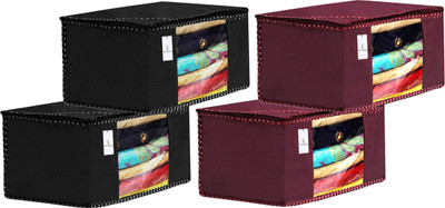 KUBER INDUSTRIES Saree Cover Designer 4 Piece Non Woven Fabric Saree Cover Set with Transparent Window, Extra Large, Maroon & Black-CTKTC31944 CTKTC031944(Maroon & Black)