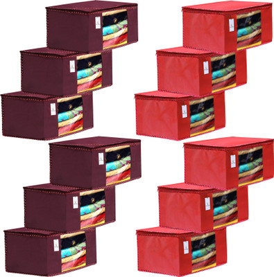KUBER INDUSTRIES Saree Cover Designer 12 Piece Non Woven Fabric Saree Cover Set with Transparent Window, Extra Large, Maroon & Red-CTKTC31955 CTKTC031955(Maroon & Red)