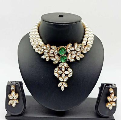 KVDesigns Alloy Gold-plated Green Jewellery Set(Pack of 1)
