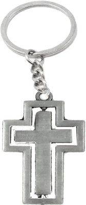 faynci Decorative Silver Cross Metal Rotatable Keychain Key Chain