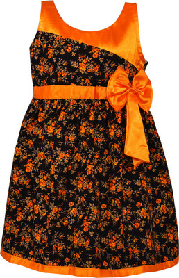 Wishkaro Girls Midi/Knee Length Casual Dress(Yellow, Sleeveless)