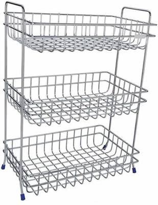 Easymart Stainless Steel 3 Layer Onion Potato Stand for Kitchen Fruit Vegetable Stand Storage Trolley Steel Kitchen Rack Fruits/Vegetables Kitchen Rack (Steel)