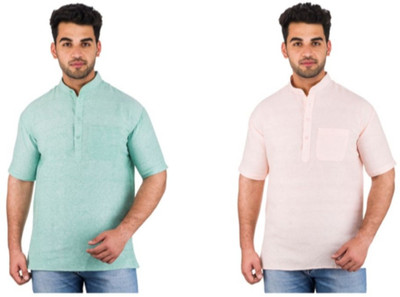 DESHBANDHU KHADI Men Solid Straight Kurta(Green)