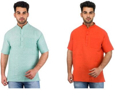 DESHBANDHU KHADI Men Self Design Straight Kurta(Green, Orange)