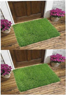 Shreejee PP (Polypropylene) Door Mat(Green, Medium, Pack of 2)