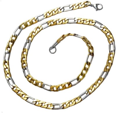 Shiv Jagdamba 6 mm Thickness 18 k Figaro Link  Necklace With Lobster Clasp Stainless Steel Chain