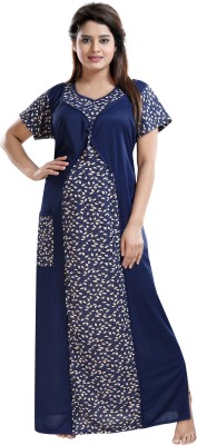 SHOPPING STATION Women Nighty(Blue, Beige)