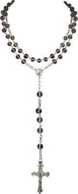 Waama Jewels Catholic Rosary Unisex Crystal Jesus Christ Cross Design Necklace for Men & Women Silver Brass Pendant Set