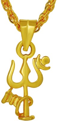 DULCI Gold Plated Ethnic Lord Om Shiv Shiva Mahadev Trishul Damru Trident Religious Hindu Deity Amulet Pendant Locket Indian Jewelry For Men and Women Gold-plated Brass Pendant