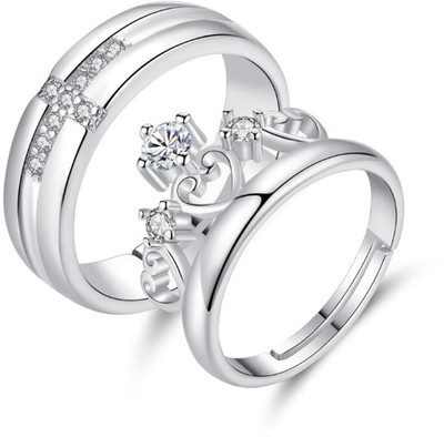 Shiv Jagdamba Crystal, Sterling Silver Cubic Zirconia Sterling Silver Plated Ring Set
