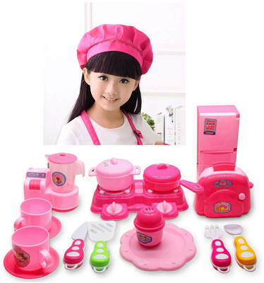 STAR CAVES Kitchenware, Kitchen Set Toys for Kids, Modern Kitchen Set with Cook top, Refrigerator, Microwave Oven Mixer Grinder, Multicolor 16Pcs