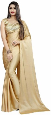 fashion Day Solid/Plain Bollywood Satin Saree(Beige)