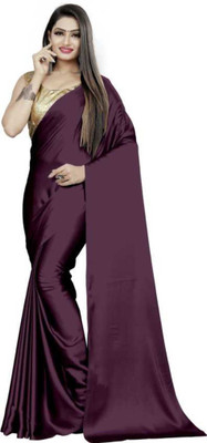 Fashion Day Solid/Plain Bollywood Satin Saree(Purple)