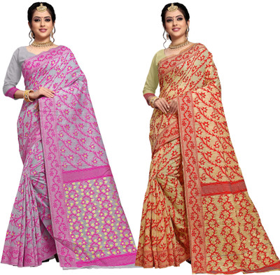 jayant creation Woven Jamdani Cotton Silk Saree(Pack of 2, Multicolor)