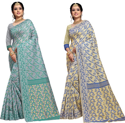 jayant creation Woven Jamdani Cotton Silk Saree(Pack of 2, Multicolor)