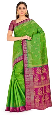 MIMOSA Embellished Kanjivaram Art Silk Saree(Green)