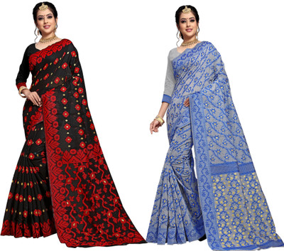 jayant creation Woven Jamdani Cotton Silk Saree(Pack of 2, Multicolor)