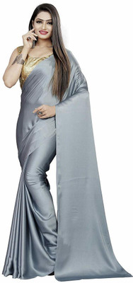 Fashion Day Solid/Plain Bollywood Satin Saree(Grey)
