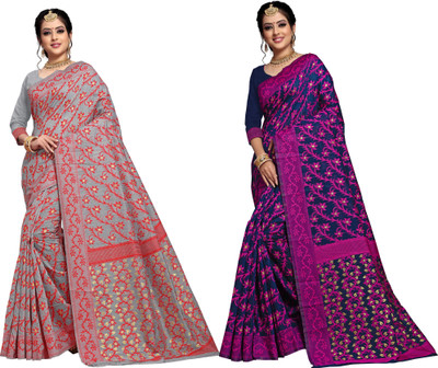 jayant creation Woven Jamdani Cotton Silk Saree(Pack of 2, Multicolor)