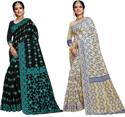 jayant creation Woven Jamdani Cotton Silk Saree(Pack of 2, Multicolor)