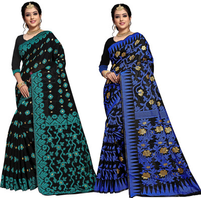 jayant creation Woven Jamdani Cotton Silk Saree(Pack of 2, Multicolor)