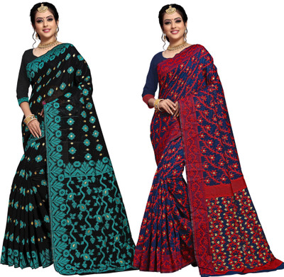 Aksh Fashion Woven Jamdani Cotton Silk Saree(Pack of 2, Multicolor)