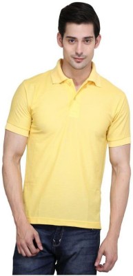 JMDE Solid Men Polo Neck Yellow T-Shirt