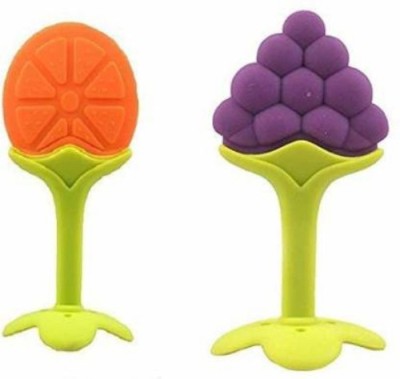 FABLITTLE Grapes and Orange Teether Soother Combo for Baby Boys and Girls Teether(Purple, Orange)