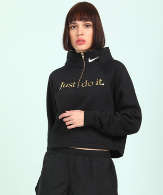 Nike Casual Full Sleeve Printed Women Black Top