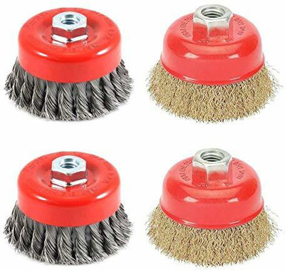 Sauran 3 inch 75mm Brass Wire and Twisted M10 Thread Cup Brush for 4 inch Angle Grinder set of 4pcs Power & Hand Tool Kit(4 Tools)