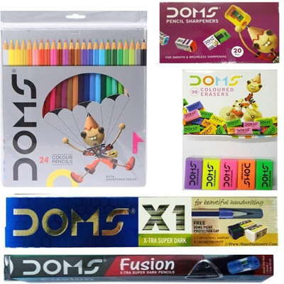 DOMS Pencil Set sharpner/Eraser & FSC 24 color pencil