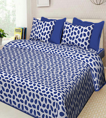 KRISTI COLLECTION 120 TC Cotton King Jaipuri Prints Flat Bedsheet(Pack of 1, Blue)