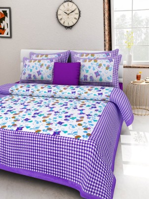 Lokesh Creashan 600 TC Cotton King Printed Flat Bedsheet(Pack of 1, Purple)