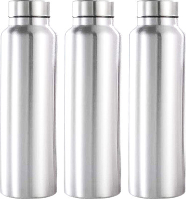 KUBER INDUSTRIES 1000 ml Steel Bottle(Pack of 3, Silver)