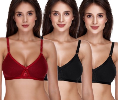 SONA by M1003 Hosiery Cotton T-Shirt Bra Women T-Shirt Non Padded Bra(Maroon, Black, Black)