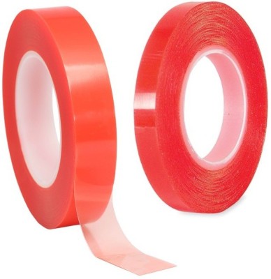 TJIKKO Double Sided Premium Polyester Tape (Red liner) (Manual)(Set of 2, Clear)
