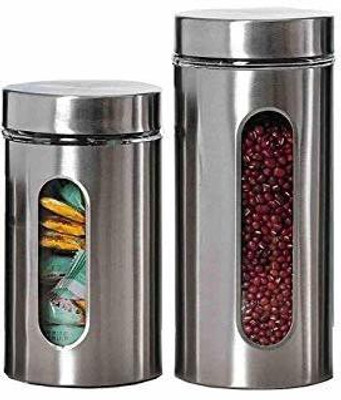 Femora Glass Grocery Container  - 800 ml, 550 ml(Pack of 2, Silver)