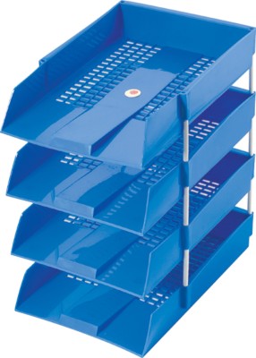 OMEGA 1718PP Office Tray - PP (Set of 4 Tray) Use For Letter Tray/Files Tray/Documents Tray/Folder Tray 4 Compartments Plastic Unbreakable Office Tray - PP(Blue)