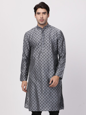 VASTRAMAY Men Printed Straight Kurta(Grey)
