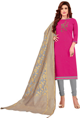 Blissta Cotton Blend Solid, Embellished Kurta & Churidar Material