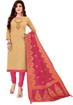 Kimisha Cotton Blend Solid, Embroidered, Printed Kurta & Churidar Material