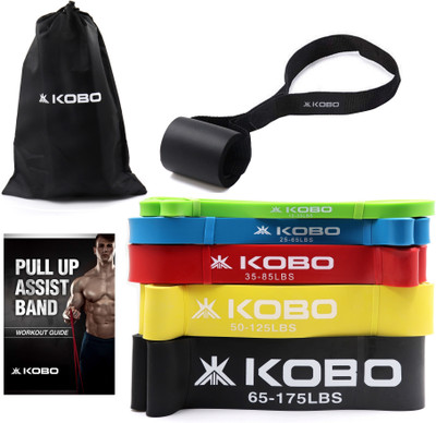 KOBO Power Loop Pull Up Assist Bands Set for Exercise with Door Anchor & Workout Guide Fitness Band(Green, Blue, Red, Yellow, Black, Pack of 8)