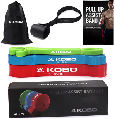KOBO Power Loop Pull Up Assist Bands Set for Exercise with Door Anchor & Workout Guide Fitness Band(Green, Blue, Red, Pack of 6)