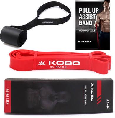 KOBO Power Loop Pull Up Assist Bands for Exercise with Door Anchor & Workout Guide Fitness Band(Red, Pack of 3)