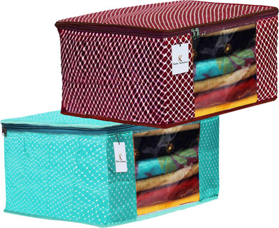 KUBER INDUSTRIES Polka Dots Designer Polka Dots 2 Pieces Cotton 3 Layered Quilted Saree Cover (Green & Maroon) - CTKTC31088 CTKTC031088(Green & Maroon)
