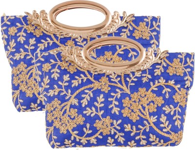 KUBER INDUSTRIES Women Blue, Gold Hand-held Bag(Pack of: 2)