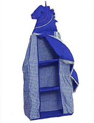 KUBER INDUSTRIES Lining Horse Design Cotton Three Cabinet Hanging Baby almirah, Kids Wardrobe, Cloth Organizer, Folding almirah, Toy Box (Blue) - CTKTC31002 Regular Organizer