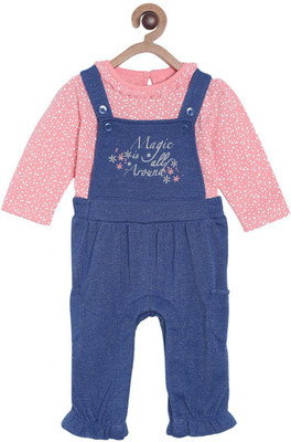 MINI KLUB Girls Casual T-shirt Dungaree(Navy)
